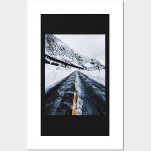 Driving Norway - Road Through Mountainous White Winter Landscape Posters and Art